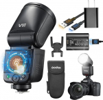 Godox V1 MID v&auml;lk, 55W kiirvalgusti &uuml;mmarguse v&auml;lgupeaga ja puuteekraaniga, 24mm optika, &uuml;le 650 v&auml;lgu t&auml;isv&otilde;imsusel, 1,7s laadimisaeg, TTL/HSS 1/8000s, magnetiline AK-R1 adapter EOS R5, R6II jaoks.