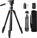 K&F CONCEPT 196 cm kaamerastatiiv, videostatiiv, kerge reisistatiiv, statiiv 3-suunalise peaga, alumiiniumist statiiv DSLR-kaamerale, statiiv nutitelefonile koos mobiiltelefonihoidjaga O234A5+BV01