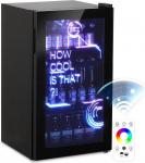 HCK 98L Drinks Fridge with Cyberpunk RGB Lighting, Mini Bar Small Fridge with Glass Door, Silent 39 dB, 0-15 &deg;C, Beer Fridge for Playroom, Kitchen, Black