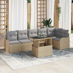7-teiliges Garten-Sofa-Set mit Kissen Beige Poly-Rattan Gartenlounge Model3357213