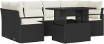Rantry 7-teiliges Garten Sofa Set mit Kissen Schwarz Poly Rattan, 2-Sitzer Garten Sofa mit Kissen Schwarz Poly Rattan Gartenlounge Model3348753