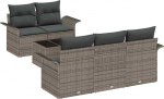Rantry 6-teiliges Garten Sofa Set mit Kissen Grau Poly Rattan, 2-Sitzer Garten Sofa mit Stauraum & Kissen Grau Poly Rattan Gartenlounge Model3353908
