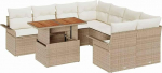 9-teiliges Garten Sofa Set mit Kissen Beige Poly Rattan, 2-Sitzer Garten Sofa mit Stauraum und Kissen Beige Poly Rattan Gartenlounge Model3358052