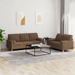 Braunes 2/3-Sitzer-Sofa Set mit Schaumstofff&uuml;llung, Stoffbezug (100% pol&uuml;ester), Metall & Sperrholz - Entspannung & Komfort Model3201325