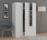 Dmora - Cimone Wardrobe 3 Doors Clothes Hanger for Bedroom Wardrobe with 3 Drawers 121 x 52 x 184 cm White