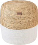 Beliani Indoor Pouf Two-Tone Jute Beige Cotton White EPS Round Diameter 46 cm Boho Dalama