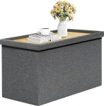 B FSOBEIIALEO Storage Ottoman with Tray, Linen Coffee Table, Collapsible, Long, 76.2 x 40 x 38.1 cm, Dark Grey