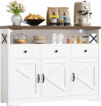 IRONCK k&ouml;&ouml;gikapp Sideboard pistikupesaga 2AC + 1USB + 1C, hoiukapp 3 sahtlit 3 ust, k&ouml;&ouml;gibuffet kohvibaarikapp elutuppa s&ouml;&ouml;gituppa, reguleeritav riiul 107 x 35 x 95 cm (valge)