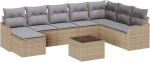 9-teiliges Garten Sofa Set mit Kissen Schwarz Poly Rattan, 2-Sitzer Garten Sofa mit Kissen Beige Poly Rattan Gartenlounge Model3345830