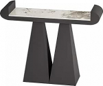 Konsolentisch, moderner Eingangstisch mit Steinplatte, Sofatisch mit Metallbasis, mit kratzfester Oberfl&auml;che f&uuml;r das Wohnzimmer im Eingangsbereich