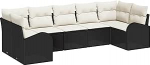 7-teiliges Garten-Sofa-Set mit Kissen in Schwarz Poly-Rattan, 2-Sitzer Garten-Sofa mit Stauraum & Kissen in Schwarz Poly-Rattan Gartenlounge Model3354856