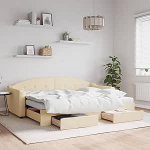 Gecheer Tagesbett Ausziehbar mit Schubladen Creme 80x200 cm Stoff, G&auml;stebett Bettrahmen Schlafsofa f&uuml;r Wohnzimmer Heimkino Studentenwohnung3197565