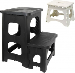 Step Stool, 2 Levels Step Stool Foldable with Non-Slip Tread Surface, Portable Step Stool Children with White Folding Stool, 150 kg Load Capacity, Stool Foldable for Kitchen, Home, Office and Outdoor