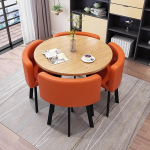 Rundes K&uuml;chen-Esstisch-Set f&uuml;r 4 Couchtische mit 4 St&uuml;hlen, ideal f&uuml;r Milchtee-Gesch&auml;fte, B&auml;ckereien, Balkone, Arbeitsbereiche, Gesch&auml;ftstreffen (Orange)