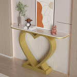 PQXQZ Schmaler Flurtisch mit Steinplatte Moderner Dekotisch f&uuml;r Kleine Wohnzimmer und Eingangsbereiche(Gold,80x30x80cm)