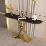 Generisch Moderner Goldener Konsolentisch, Eingangstisch aus Felsplattenmetall, schmaler Sofatisch f&uuml;r den Flur, Kratzfeste Oberfl&auml;che mit Stauraum f&uuml;r das Wohnzimmer, 120 cm