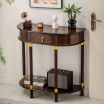 Halbmondf&ouml;rmiger Beistelltisch f&uuml;r den Eingangsbereich, doppelst&ouml;ckiger Ablagetisch mit Schublade und Ablagefl&auml;che, Konsolentisch im Mid-Century-Stil f&uuml;rs Wohnzimmer