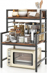 KOMFOTTEU Microwave Shelf 52 x 42 x 78 cm, Kitchen Shelf Microwave Holder with Adjustable Feet & 2 Tilt Protection, Space-Saving Baker's Rack for Pots, Pans, Plates and Bowls, Brown