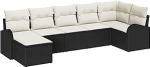7-teiliges Garten-Sofa-Set mit Kissen Schwarz Poly-Rattan, 2-Sitzer Garten-Sofa mit Stauraum & Kissen Schwarz Poly-Rattan Gartenlounge Model3354796