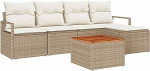 6-teiliges Garten-Sofa-Set mit Kissen Beige Poly-Rattan Akazie, 2-Sitzer Garten-Sofa mit Kissen Beige Poly-Rattan Gartenlounge Model3347694