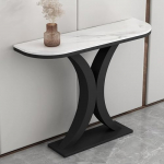 Moderner Konsolentisch mit rechteckiger Basis, Wandfl&auml;chen, seitlicher Flur, Eingang, schmaler Konsolentisch, moderner Sofatisch mit Marmorplatte, Eingangstisch mit Bogenbasis, Metall-Foyer-