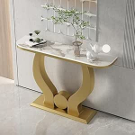 Konsolentisch, moderner Eingangstisch aus Kunstmarmor, Akzenttisch mit Metallsockel, vielseitige Aufbewahrungsl&ouml;sung f&uuml;r Eingangsbereich oder Wohnzimmer