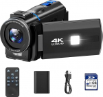 Videokaamera 4K, 48MP videokaamera Vlogimise kaamera YouTube'ile, 16X digitaalne suum &ouml;ise n&auml;gemisega Vlogikaamera, 3-tolline 270&deg; p&ouml;&ouml;rlev puuteekraaniga veebikaamera 4K videokaamera koos 32GB SD-kaardiga, t&auml;itevalgusega, kaugjuhtimispuldiga