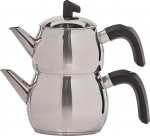 Karaca Belinay Medium Black Teapot Set, Stainless Steel, Turkish Tea Maker, Kettle, Teapot: 1 L Kettle: 1.6 L, Turkish Teapot, Teapot Set Black