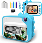 ULEWAY Children's Camera, Digital Camera Instant Camera Print 1080P 2.4 Inch Screen Video Camera Black and White Photo Camera with 32GB Card, 3 Rolls of Printing Paper, 5 Colours, Brush Pen, Blue