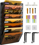 PLSOPPKG rippuv organiseerija seina hoiukambrite 8-tasandiline seinale paigaldatud lauaorganisaator, A4 ajakirja hoidja seinale, rippuv seinafail dokumentide metallist kontori dokumentide organiseerija koju