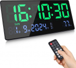 Fuloon digitaalne seinakell, 15,5-tolline suur LED seinakell digitaalne, kalendri seinakell sekundite, temperatuuri, kuup&auml;eva, n&auml;dala, digitaalne seinakell, lauakell koos stendiga elutuppa, k&ouml;&ouml;ki,