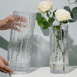 QEEYON Glass Vase Modern Cylinder Glass Vase Large Decorative Vases Handmade Glacier Clear Flower Vase for Home Office Wedding Decor Gift (30 x 10 cm)