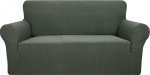 YEMYHOM Jacquard Design Couch Cover, High Stretch Sofa Covers for 2 Cushions Pet Dog Cat Safe Non-Slip Magic Elastic Furniture Protector (Loveseat, Army Green)