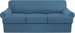 GAMUKAI Pack of 3 Sofa Covers Stretch Couch Covers for T Cushions Sofa Protective Covers Soft Furniture Covers with 2 Single T Cushion Shape Seat Covers (Dusty Blue, Sofa)