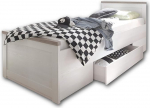 Stella Trading Stylish Single Bed 90 x 200 cm with Storage Box - Comfortable Country House Style Teenager's Room Bed in Pine White / Truffle - 96 x 90 x 205 cm (W x H x D)