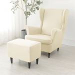 Highdi 2-osaline Wing Chair Cover koos Ottomani kaitsva kattega, tugitooli visked, Wing Chair kaitsvad katted, Stretch Tiger Chair Cover koos k&auml;etoega, k&otilde;rge seljatoega (Beige2)