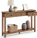 VASAGLE konsoollaud K&otilde;rvallaud kitsas diivanilaud 3 sahtli ja &uuml;he riiuliga elutoa koridori jaoks Country House Style mesi pruun LNT142KB01