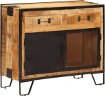 vidaXL Sideboard, Chest of Drawers with Lots of Storage Space, Highboard Living Room Cabinet with Doors, Metal Legs, Cupboard, Sideboard, Side Cabinet, Solid Rough Mango Wood, Metal