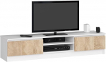 AKORD Low Board K-160 | TV-kapp &uuml;he avatud riiuliga | TV-kapp 2 riiulit hingedega ustega vasakule ja paremale | K 33 x B 160 x S 40 cm | Kaal 30 kg | V&auml;rv valge/Sonoma Tammepuit