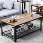 BAKAJI kaasaegne t&ouml;&ouml;stuslik disainiga ristk&uuml;likukujuline kohvilaud elutuppa metallist raamiga ja tumeda MDF riiuliga Suurus 106 x 60 x 45 cm