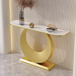 Marmor-Konsolentisch Console Table Sofatisch Kunstmarmor Eingangstisch Beistelltisch Metallrahmen Akzenttisch Schmaler Tisch f&uuml;r kleine Wohnr&auml;ume(Gold-white2,L150*W30*H80cm)