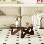 Kohvilaud klaasist puidust kolmnurkne elutoa laud Kaasaegne kohvilaud elutoa diivanile Ebatavaline kohvilaud elutuppa