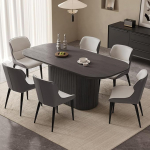 177,8 cm must ovaalne s&ouml;&ouml;gilaud koos 6 tooliga, kaasaegne s&ouml;&ouml;gitoa laua ja toolide komplekt, k&otilde;rge temperatuuri ja kulumiskindlusega peen laud ja toolide komplekt s&ouml;&ouml;gituppa, k&ouml;&ouml;ki