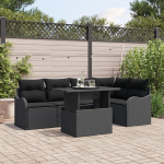 6-teiliges Garten Sofa Set mit Kissen Schwarz Poly Rattan, 2-Sitzer Garten Sofa mit Kissen Schwarz Poly Rattan Gartenlounge Model3348469