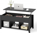 LIFEZEAL kohvilaud reguleeritava k&otilde;rgusega, kohvilaud 3 avatud riiuliga, elutoa laud varjatud hoiuruumiga, vintage diivanilaud elutuppa ja kontorisse (must)