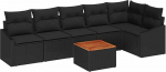 7-teiliges Garten-Sofa-Set mit Kissen Schwarz Poly-Rattan Akazie Gartenlounge Model3347842