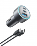 Anker USB-C 535 autolaadija, 67W autolaadija, auto kiirlaadija 3 pordiga, PIQ 3.0 iPhone 16/15/15 Plus/15 Pro/15 Pro Max, Galaxy S23, MacBook Pro, iPad Air (koos USB-C kaabliga)