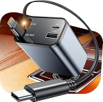 Sisse t&otilde;mmatav autolaadija, 4 in 1 kiirlaadija USB C autoauto tarvikud, reisimine Essentials kingitused naistele meestele, auto tarvikud iPhone 17 Pro Max Air 16 15 14 13 Plus, Galaxy, Pixel (Hall)