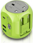 Milool Adapter Pistikupesa &uuml;lemaailmne universaalne reisipistikupesa QC3.0 kiirlaadimisseadmega C-t&uuml;&uuml;pi ja 2 USB (USA/EL/UK/AU) 30 W All-In-One reisilaadija &uuml;le 150 riigi jaoks (roheline)