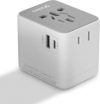 GONEO reisimisadapter &uuml;lemaailmne universaalne pistik, mille jaoks ei ole vaja kaitsmeid, 2 USB 1 t&uuml;&uuml;p A 1 vahelduvvoolu pesa rahvusvaheline pistikupesa adapter EL UK US AU automaatne l&auml;htestamine Light Grey (Hall)